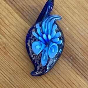 Blue Calla Lillies Blown Small Glass Pendant.